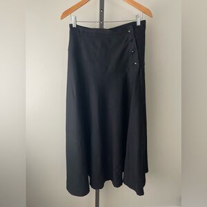 Vintage Paul Laurent 100% Wool Maxi Skirt A Line Black Front Button Woolmark